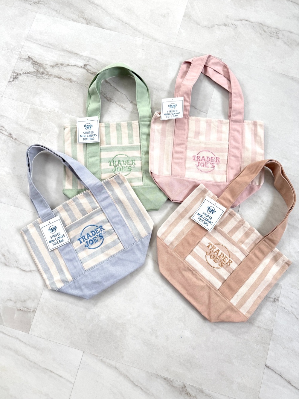 SET OF 4 Striped Mini Canvas Trader Joe's Tote Bag